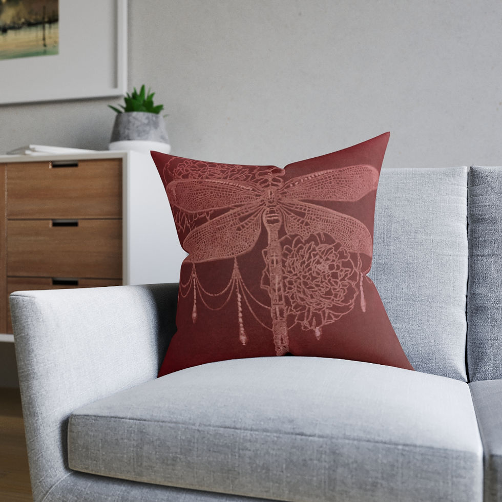 Thumbnail: DD® Designed Botanical Dragonfly RED Square Cushion, Home Decor, Gift, Boho 