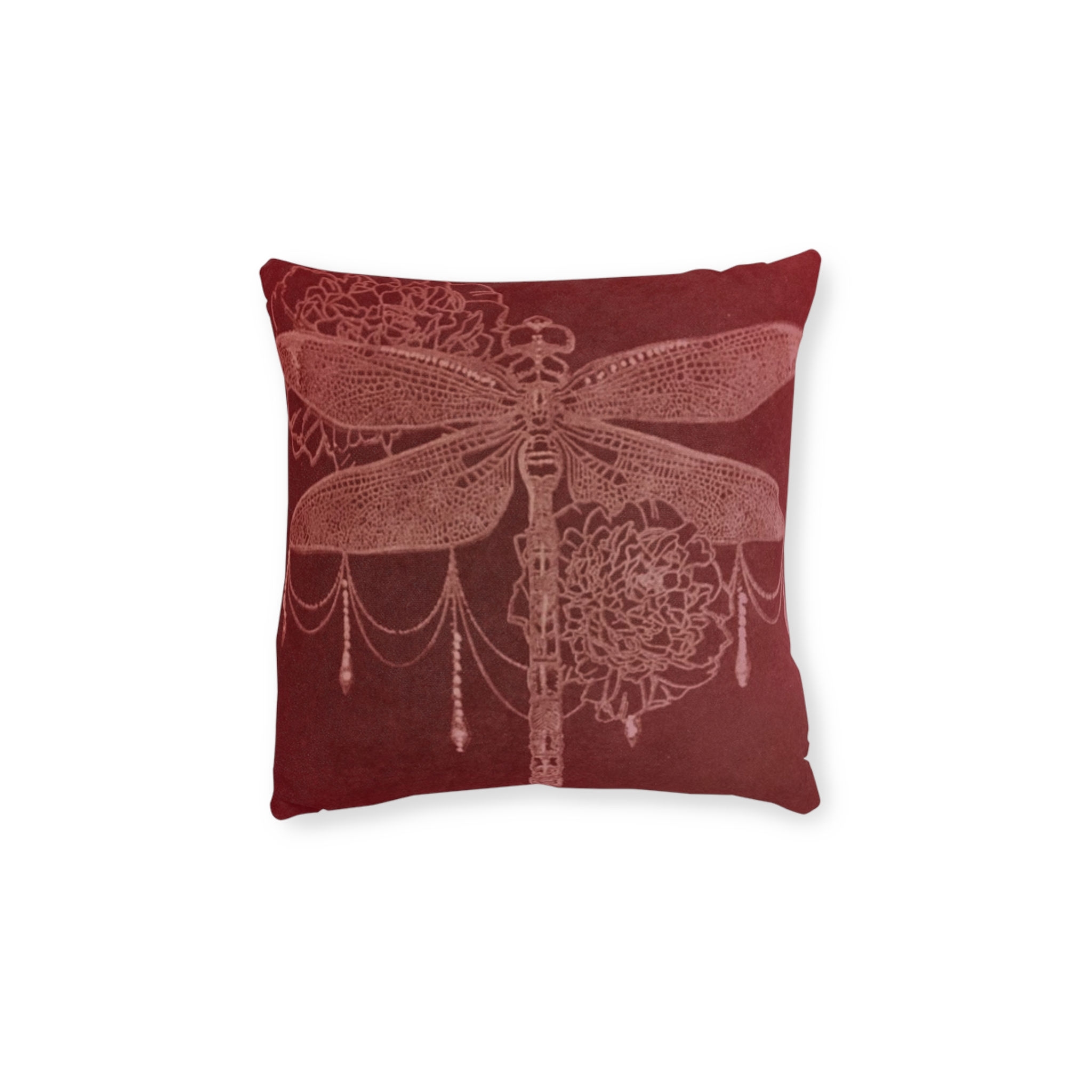 DD® Designed Botanical Dragonfly RED Square Cushion, Home Decor, Gift, Boho