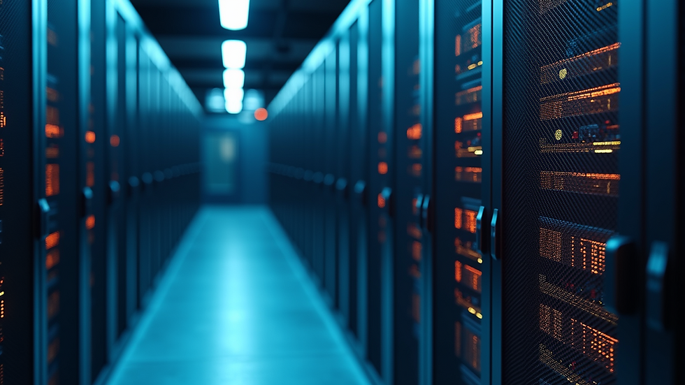 High-angle view of a data center with advanced technology equipment