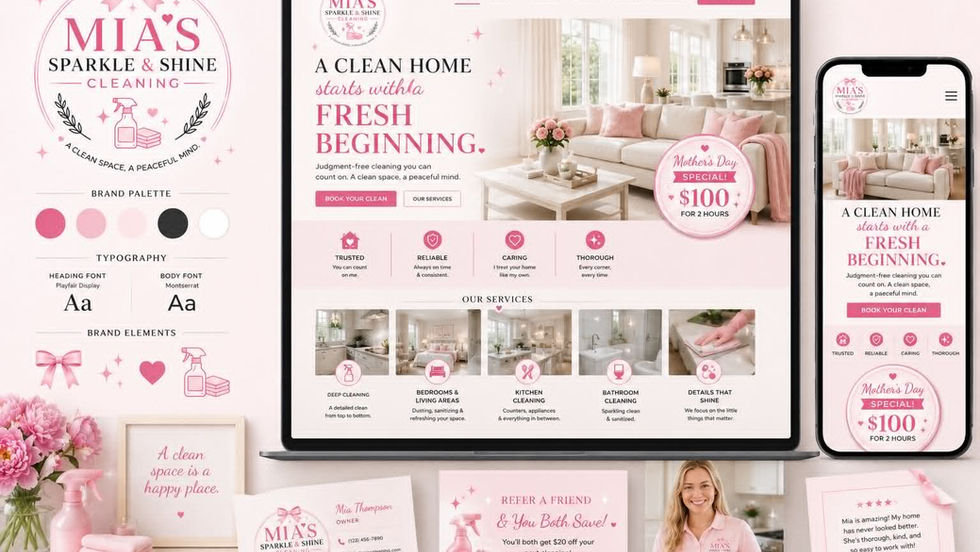 Website design and brand development for Mia's Cleaning service.
