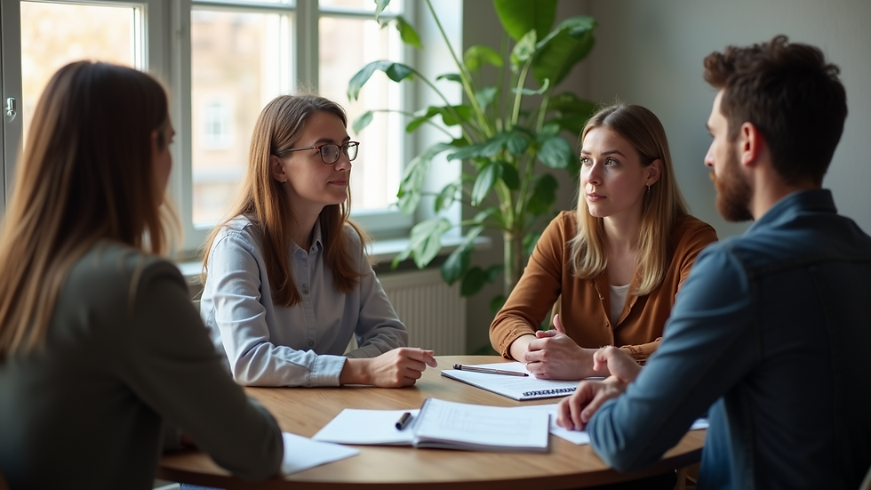 High angle view of a counseling group discussion
