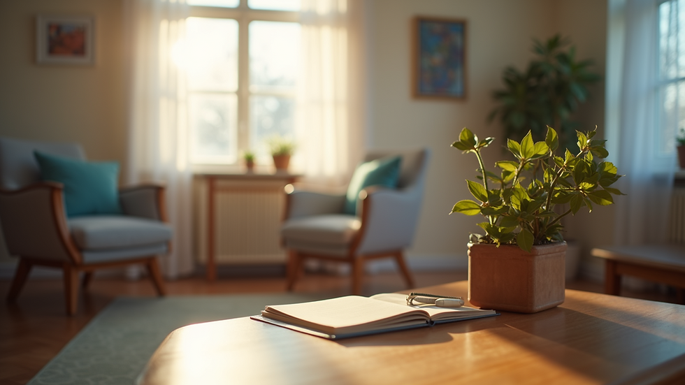 Eye-level view of a cozy counseling room