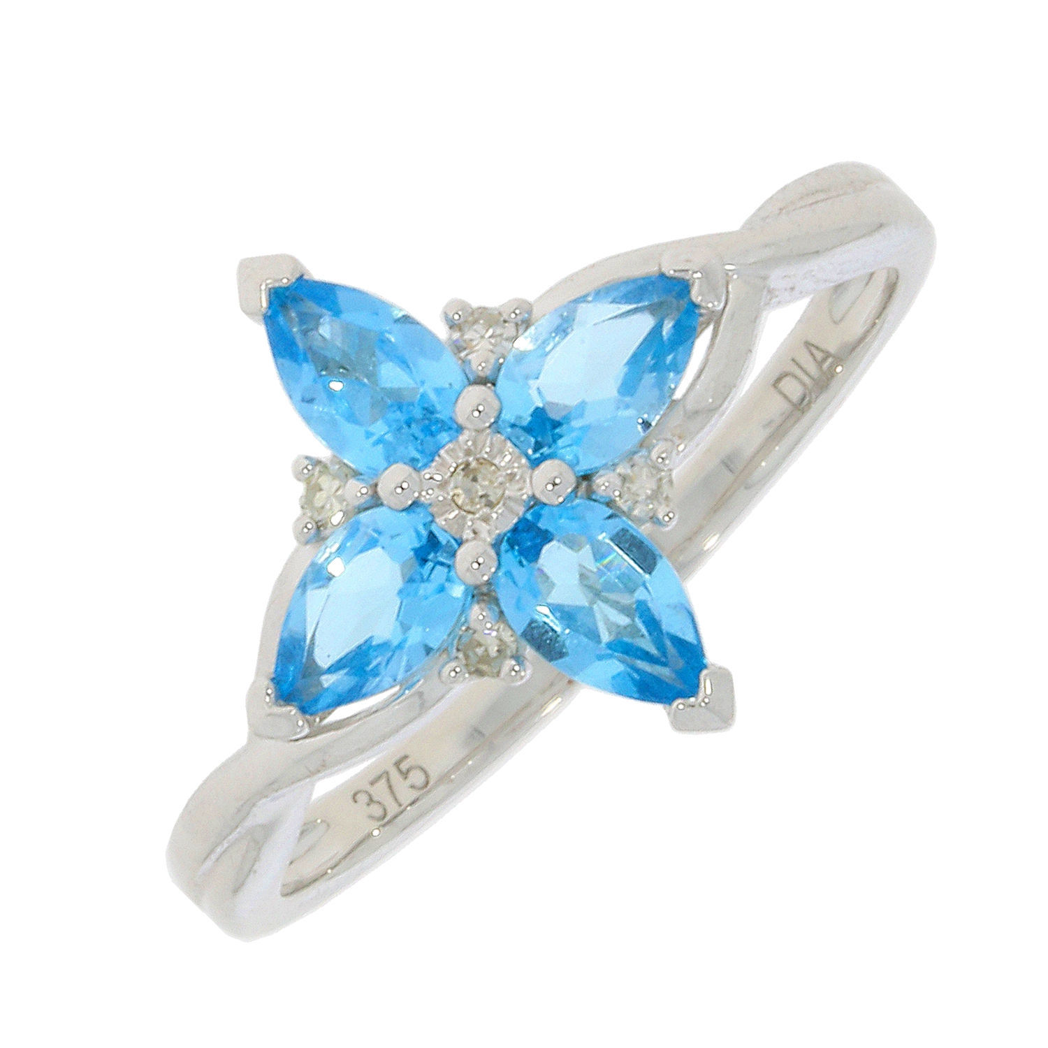 Blue Topaz Ring with Diamond Detailing Set in White Gold