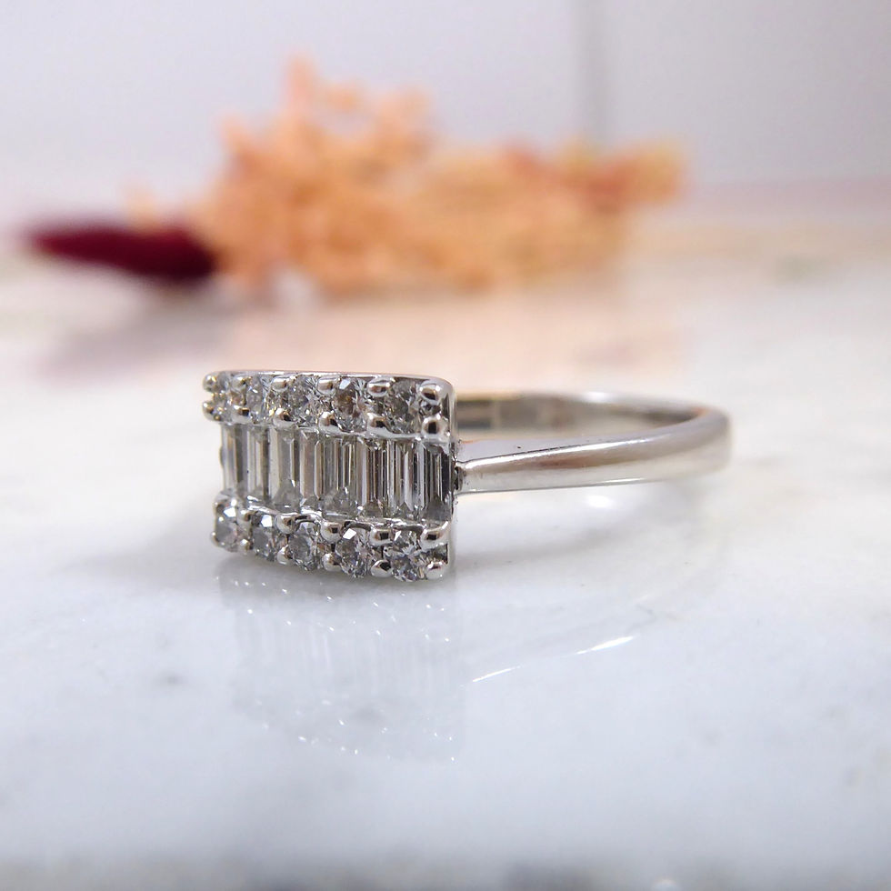 Thumbnail: Emerald Cut and Round Cut Diamond Cluster Ring in 18ct White Gold