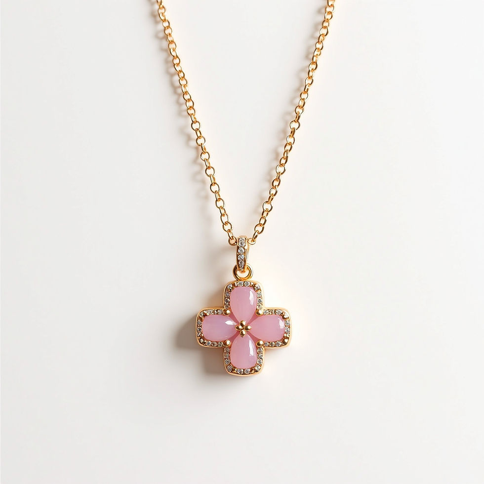 Collar Trébol Cuarzo Rosa