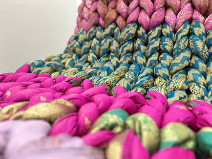 For the installation "Reviving Traditions," I have used old, recycled sarees from people I know, adding a personal layer to t