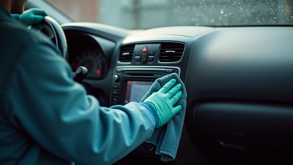Close-up view of a car interior being cleaned and detailed