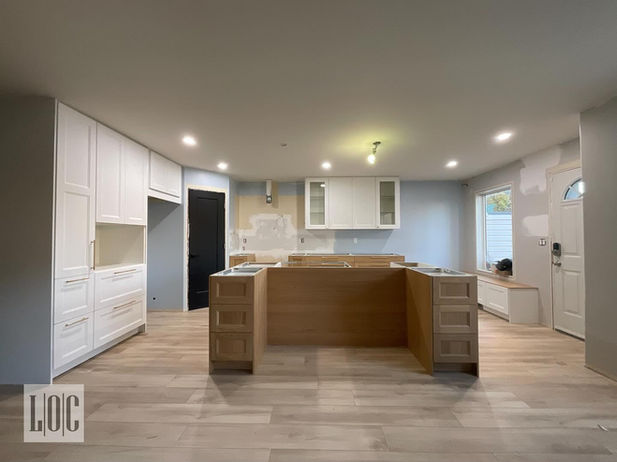white and wood cabinets
