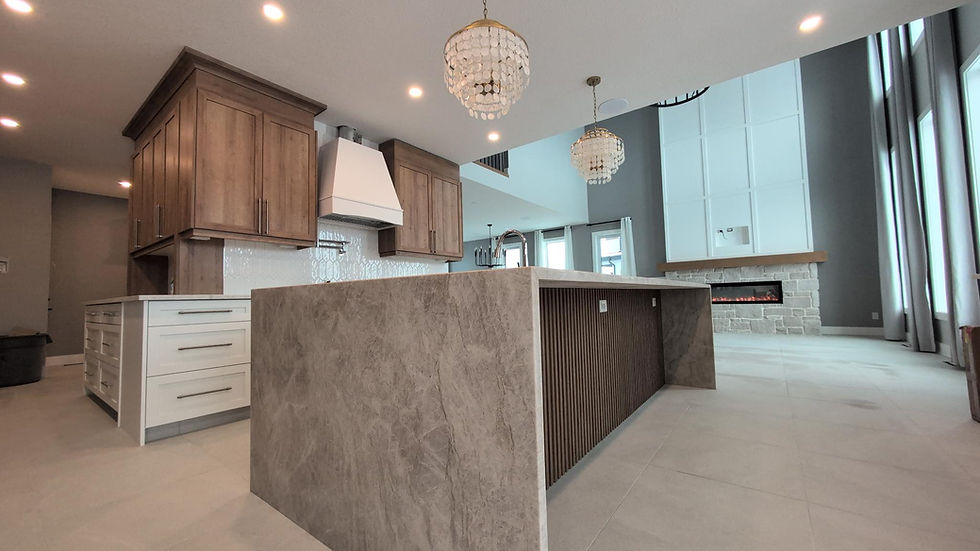 High angle view of a spacious backyard with a covered patio and native landscaping