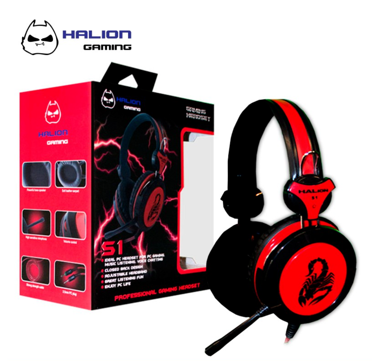 HEADSET GAMER HALION SCORPION S1 ROJO