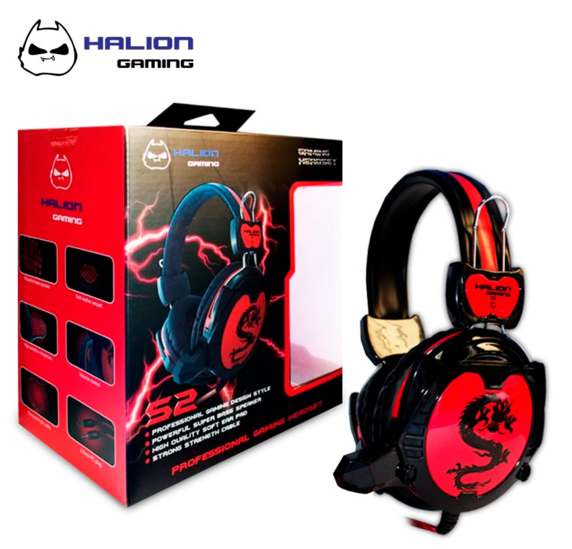 HEADSET GAMER HALION DRAGON S2 ROJO