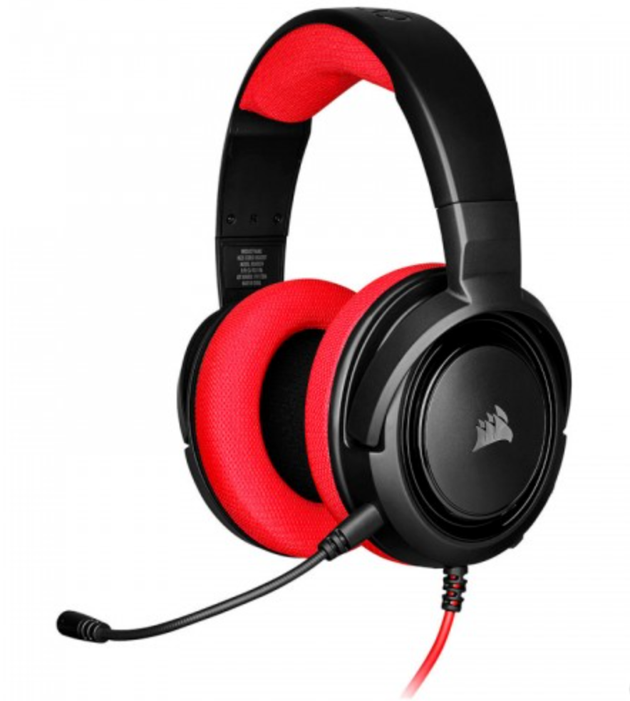 Auriculares Gaming Corsair HS35 estéreo, micrófono, 3.5mm, Negro / Rojo.