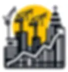 Property sourcing Liverpool: Illustration of city regeneration with cranes and buildings, symbolizing the thriving property market in the North West's total investment hub