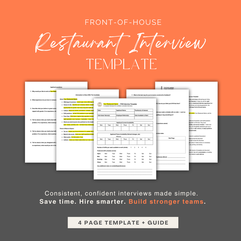 Restaurant interview template, framework for assessing candidates, communicating expectations, and tracking results