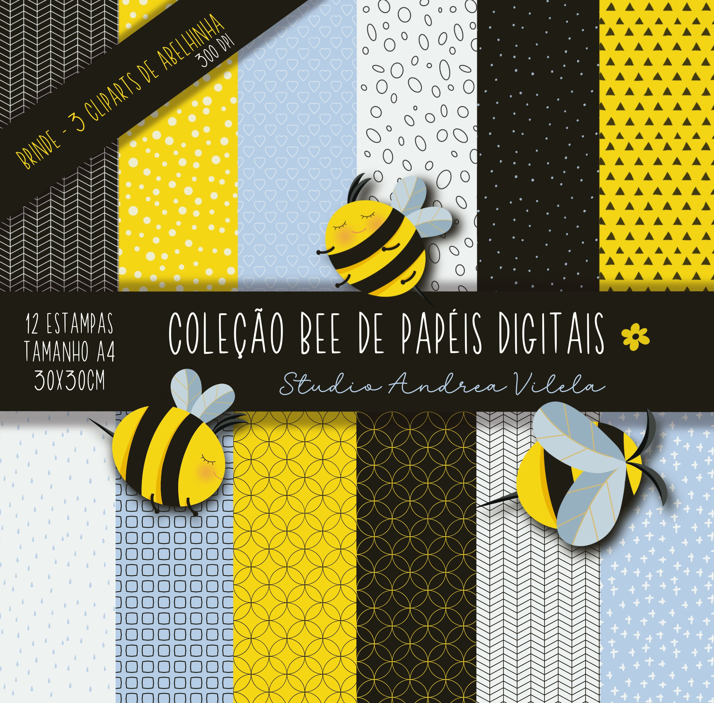 Coleção Bee - Papéis Digitais + Cliparts