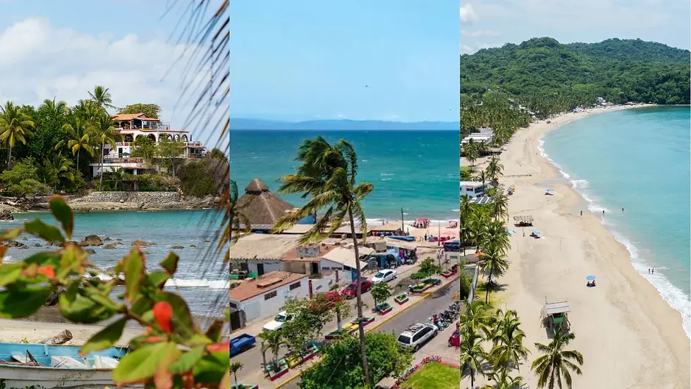 En la foto se muestran 3 excursiones de un día diferentes desde San Pancho. Sayulita, Bucerías y Lo de Marcos