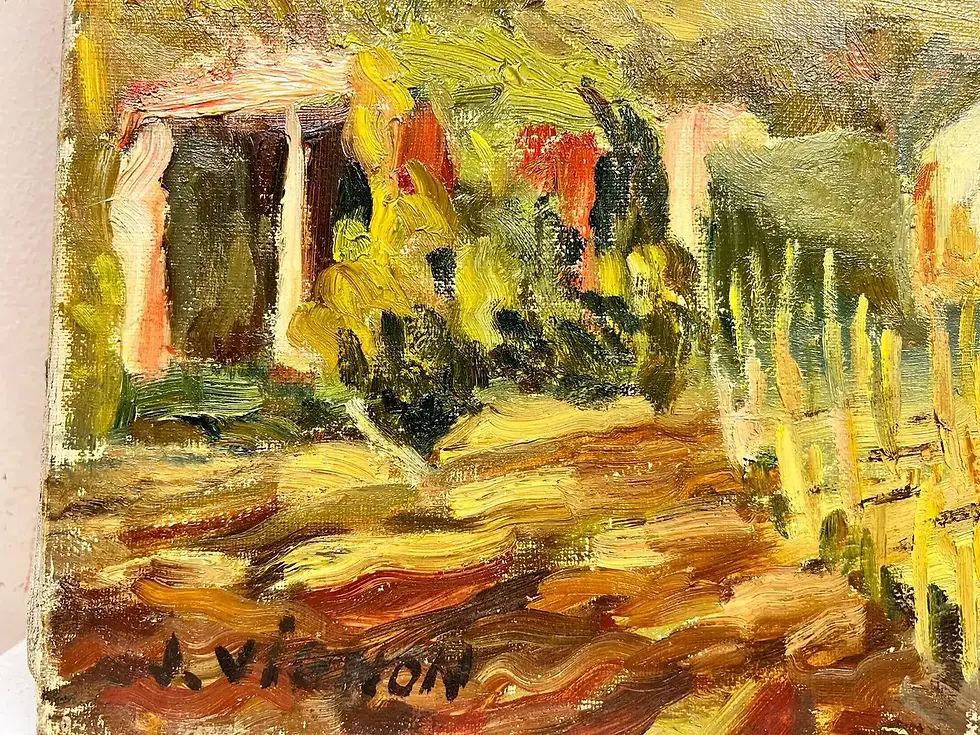 Thumbnail: Rural French Bridge Landscape Post Impressionist Signed Oil 1960's