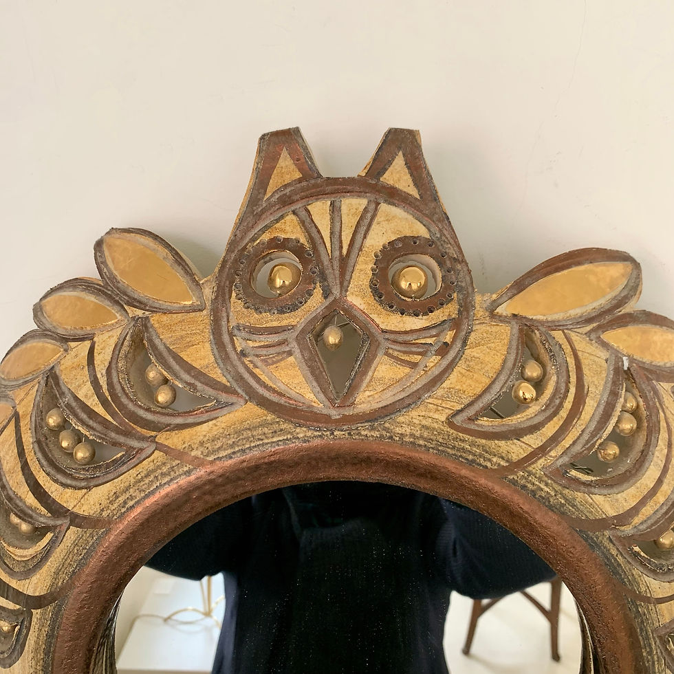 Miniature : Georges Pelletier Vintage Ceramic Owl Mirror, circa 1975, France.