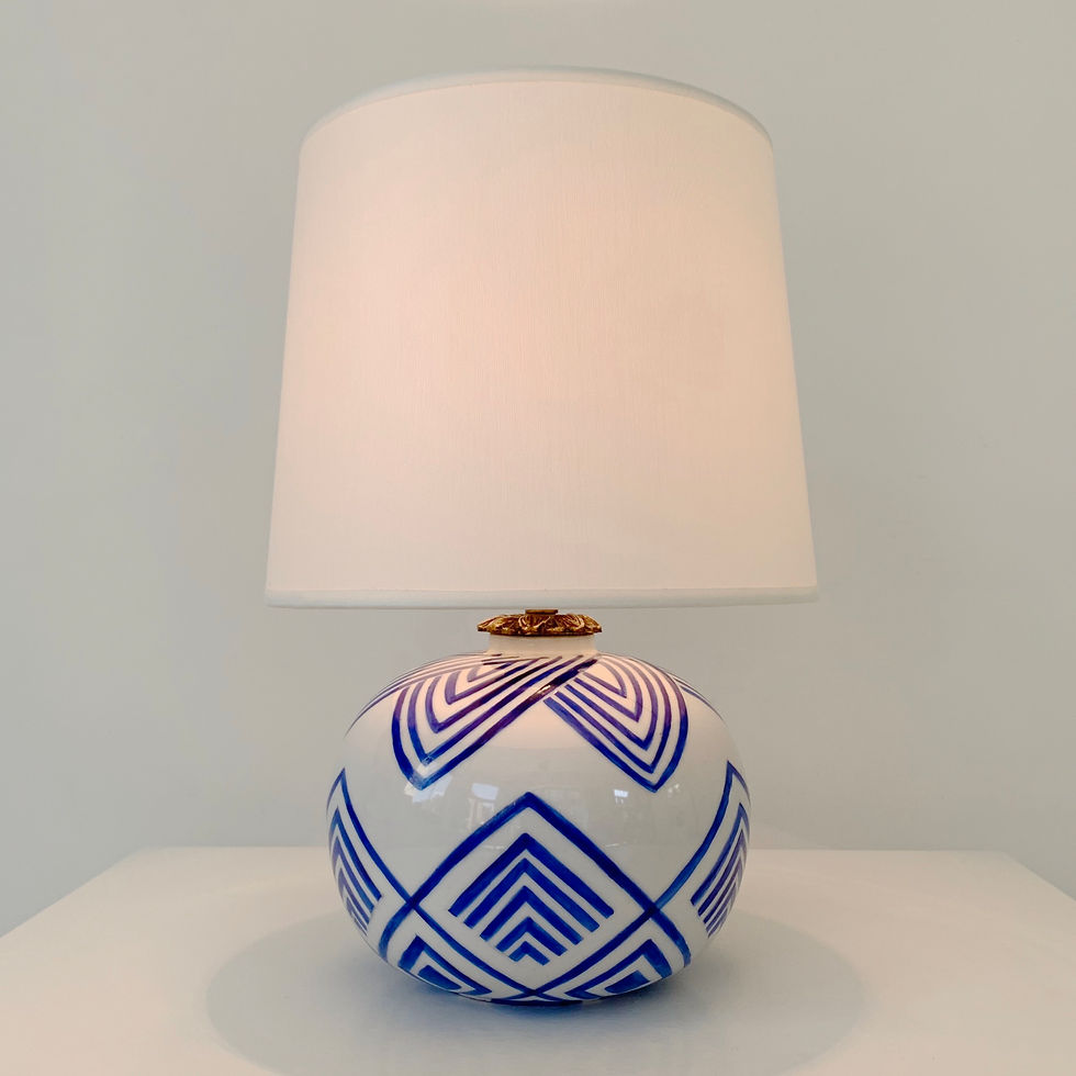 Mid-Century White and Blue Decorative Table Lamp, 1929, France.
