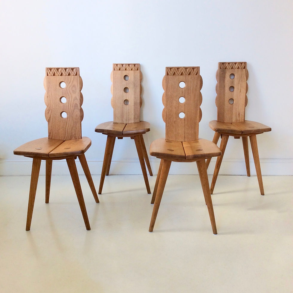 Set of 4 Oak Chairs, circa 1950, France.