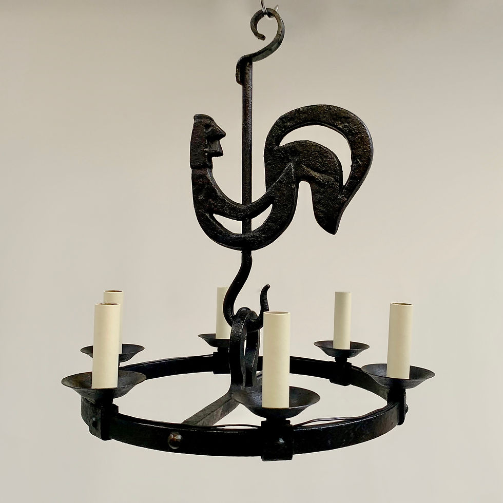 Mid-Century Black Wrought Iron Girouette Chandelier, France circa 1950.