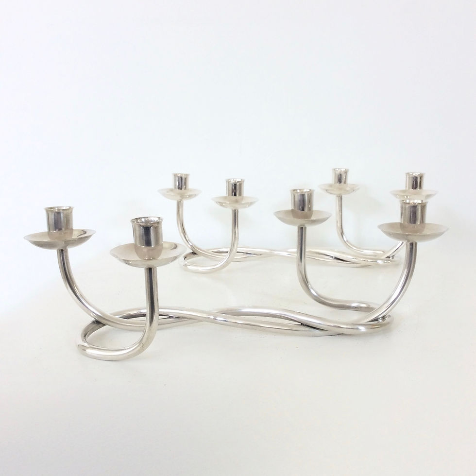 Pair Of Silver Plated Candleholders, circa 1960, Italy.