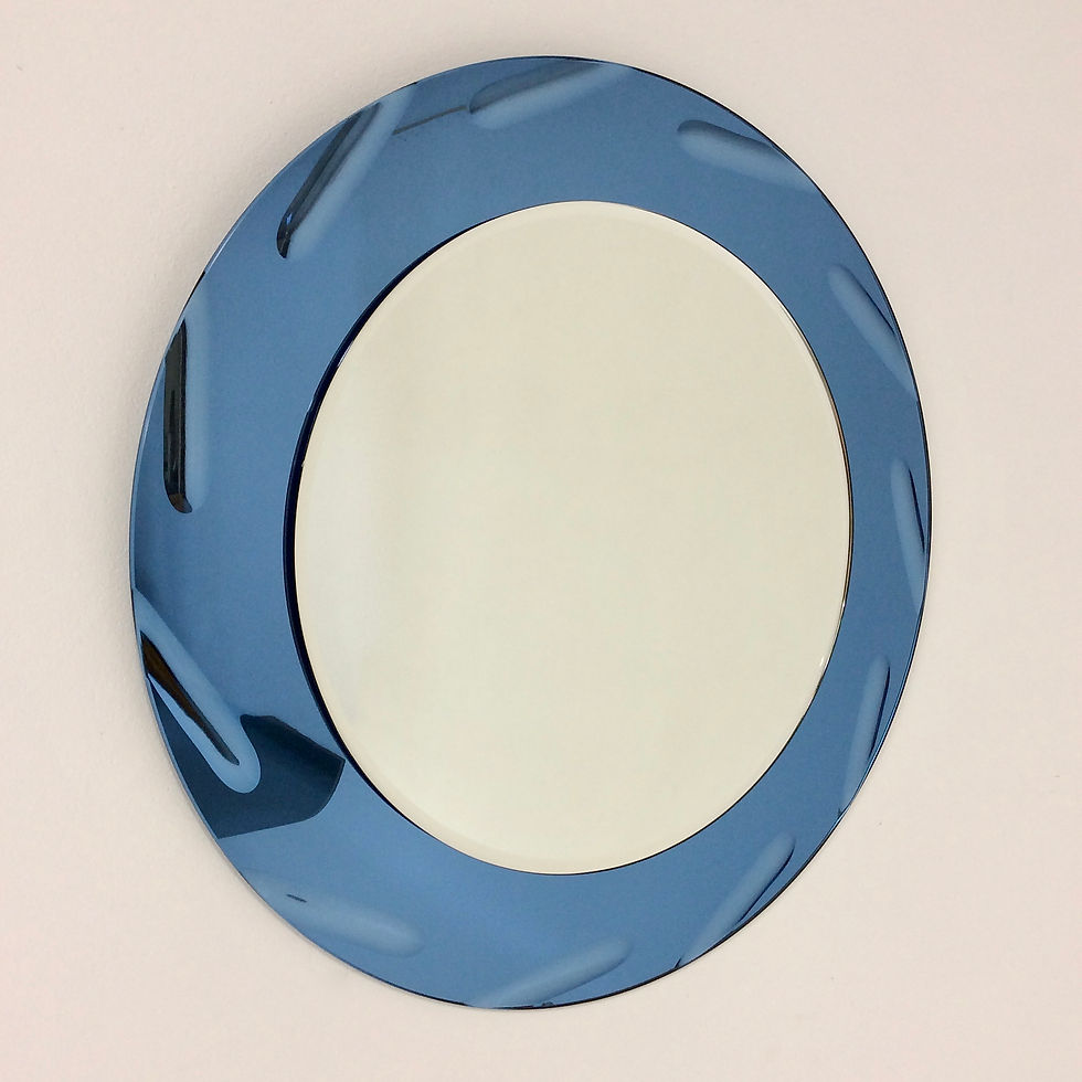 Cristal Arte Blue Round Mirror, circa 1960, Italy.