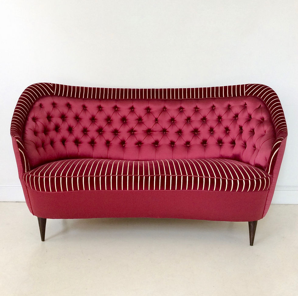 Two-seats Dark Crimson Sofa, circa 1940, Italy.