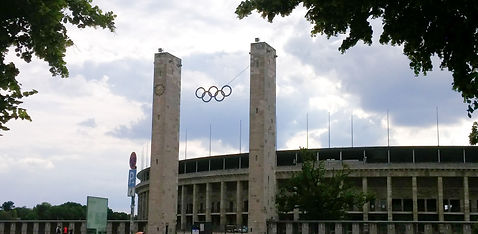 Image of the Olympic rings on the Olypic Stadium in Berlin