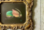 original watercolor painting of colorful dung beetle in vintage brass frame