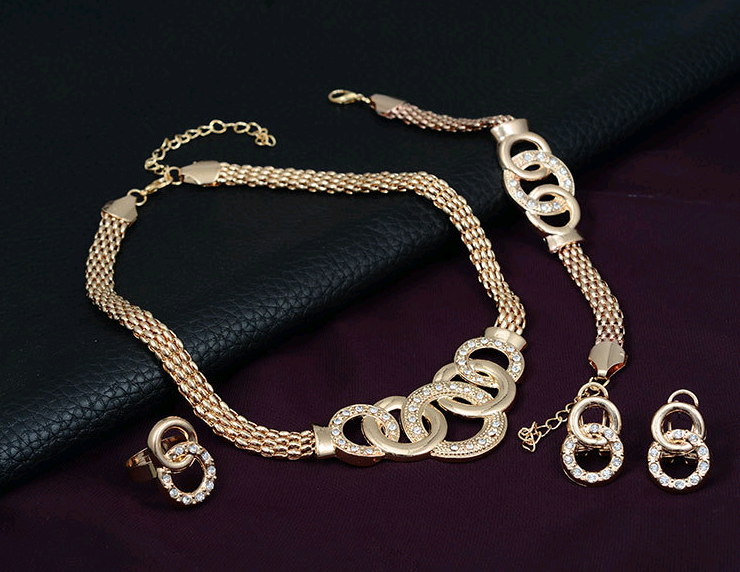 18K Gold-Plated Jewelry Set: Necklace, Earrings, Bracelet, Ring
