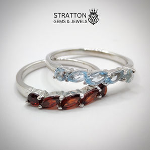 Natural Garnet & Swiss Blue Topaz Rings
