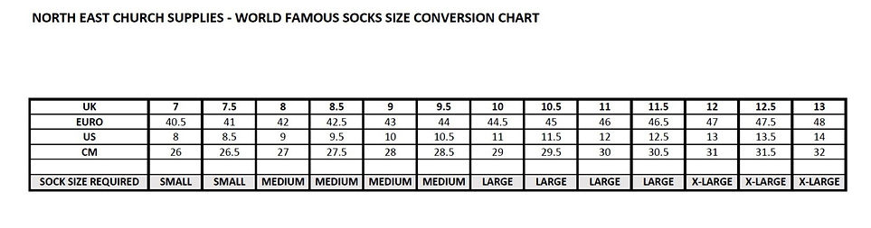 Word Famous Sock Size Chart