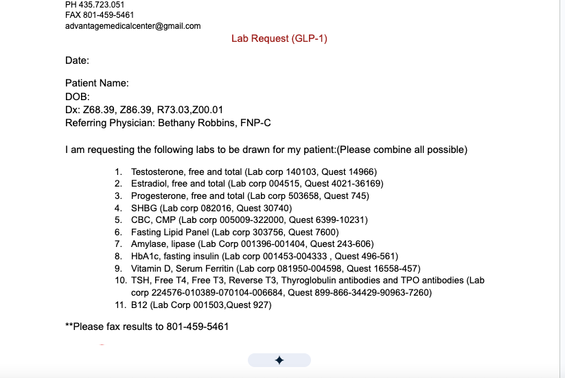 Lab order form instructions