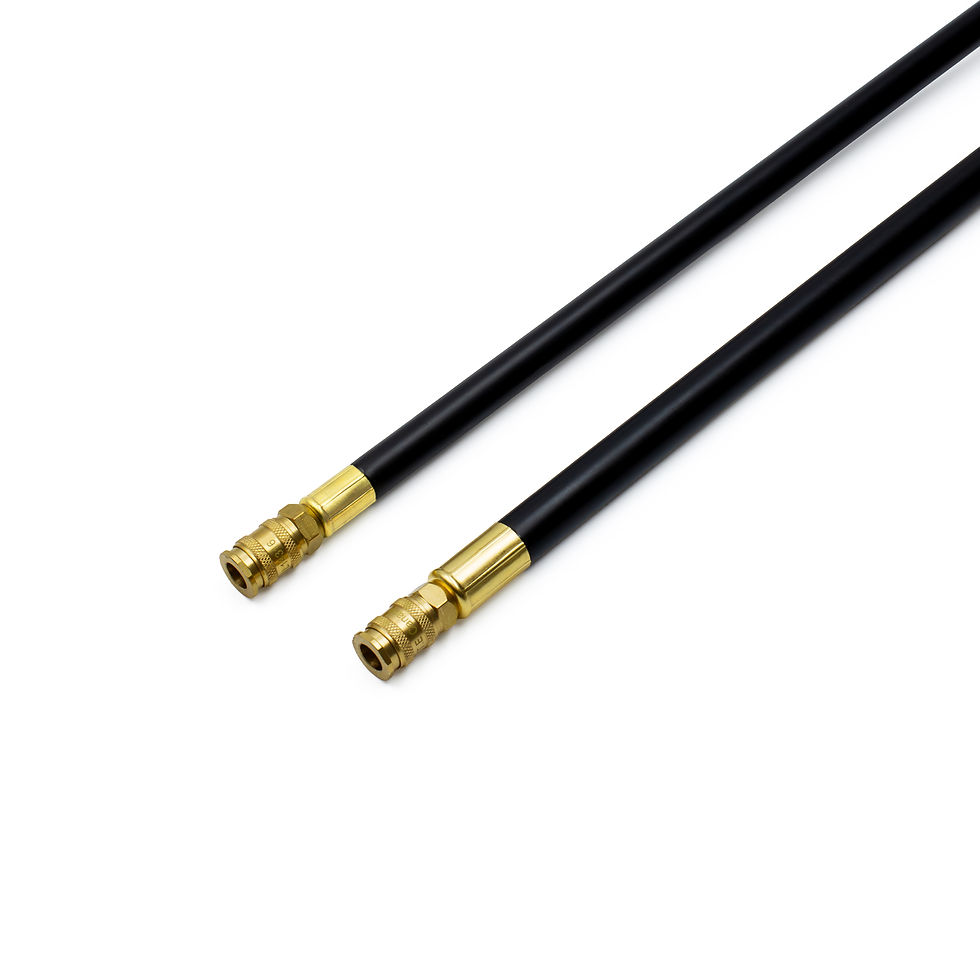 Black nylon duct cleaning rods with brass quick-connect fittings for professional HVAC duct cleaning