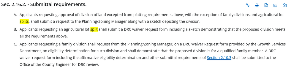 Portion of Sec 2.16.1 Division of Land Applicability Marion County Development Code