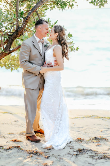 Bride and groom on the beach in the Florida Keys.