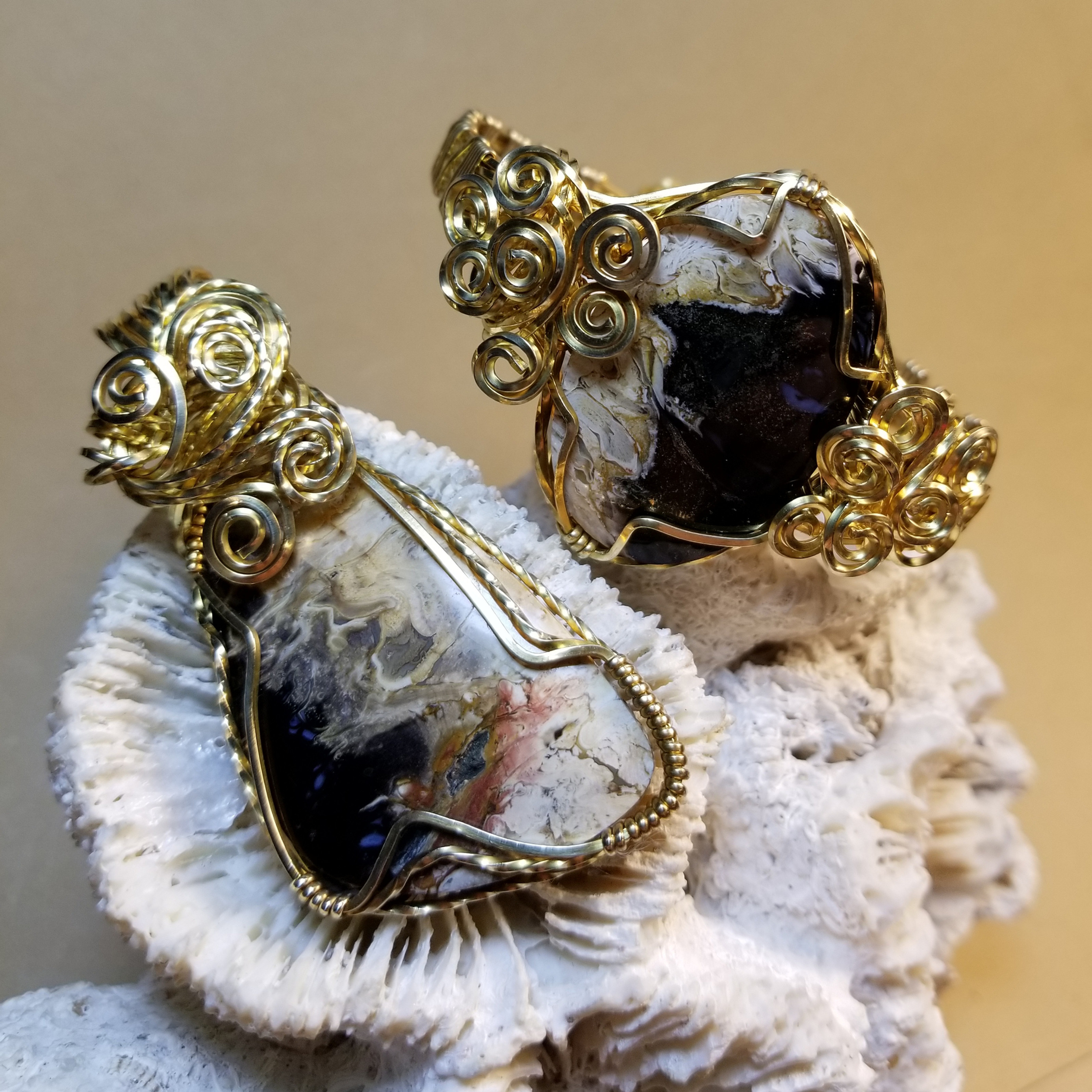 Indonesian Palm Root Pendant & Bracelet Set