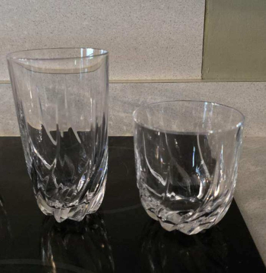 Thumbnail: Group of 8 Tall & 3 Short Clear Swirl Glasses