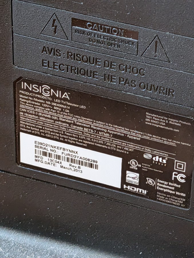 Thumbnail: Insignia E39D21NKEFBYNNX 720p TV w/ Remote