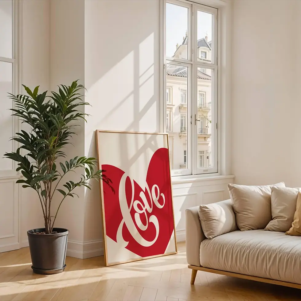 Thumbnail: Trendy Love Print Red Valentines Day Gift For Her Red Heart Wall Art Printable