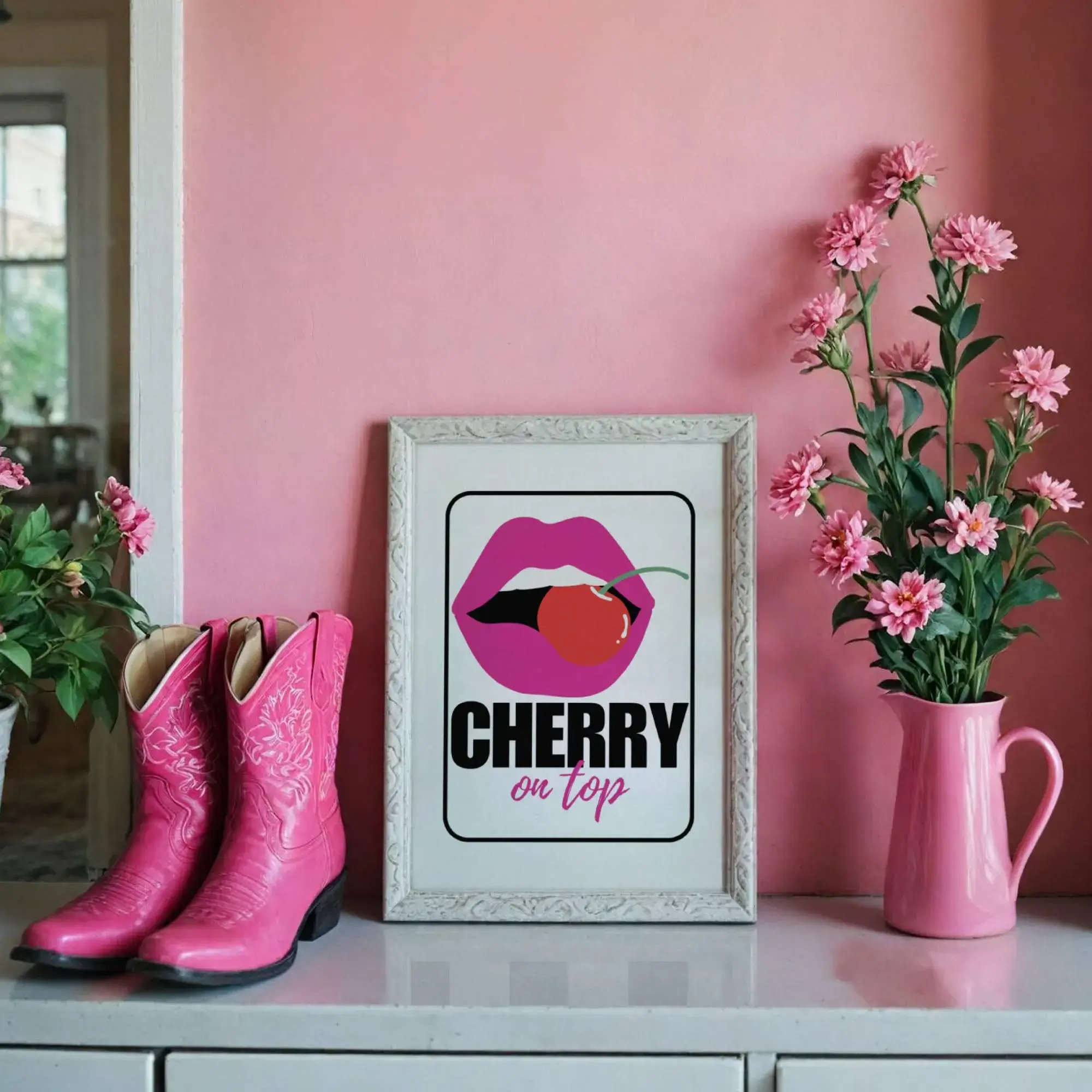 Bold Feminine Bedroom Wall Print Pink Dorm Decor Vanity Closet Aesthetics