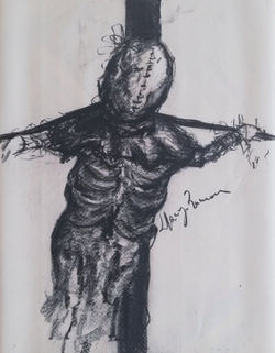 Charcoal on roller blind, 2019.