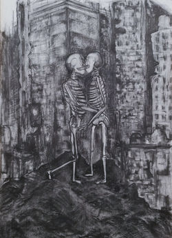 84,5x60 cm. Charcoal on roller blind, 2019.