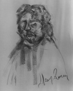 Charcoal on roller blind, 2019.