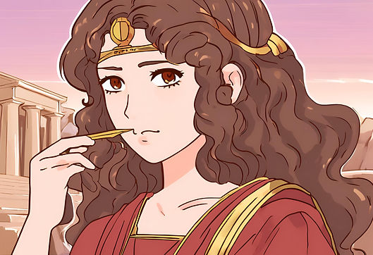 brown hair and brown eyed Pythia holding a pin in ancient greece .jpg