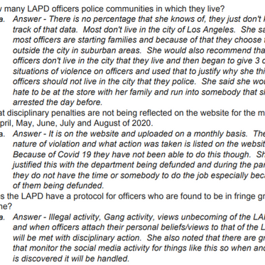 Comments/questions for the LAPD?