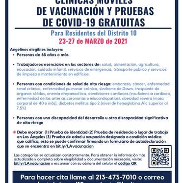 Covid-19 Vaccination & Testing March 23-27 for council district 10