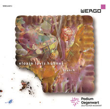 CD cover of the album "crunch": A colorful collage in the shape of a square butter cookie with a corner bitten off and lots of crumbs around it.