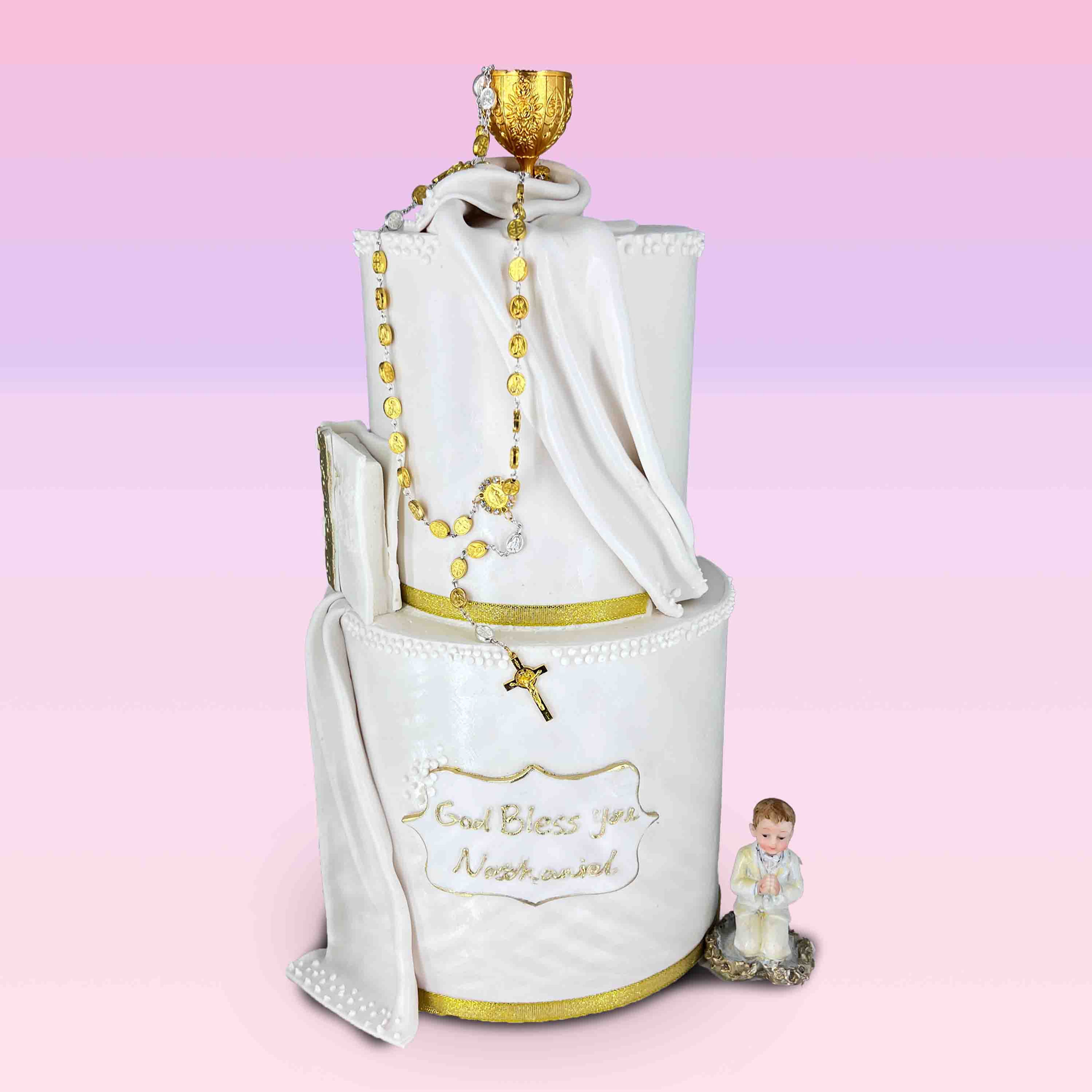Golden Baptism Cake